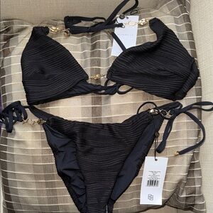 Victorias Secret 2 piece Elegant Black Ribbed Bikini -NEW